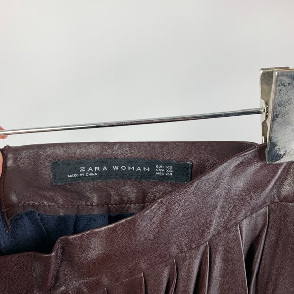 Zara Faux Leather Brown Pleated Full Maxi Skirt - Picture 9 of 11